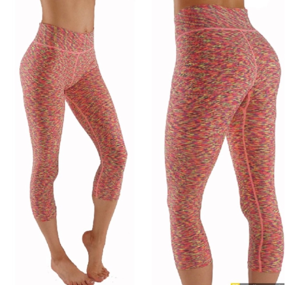 Two Tone Yoga Capri Seamless Leggings Wide Elastic Band